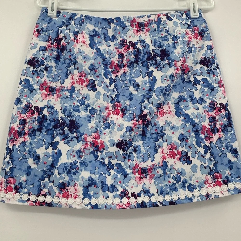 Crown & Ivy Blue and Pink Floral Mini Skirt
